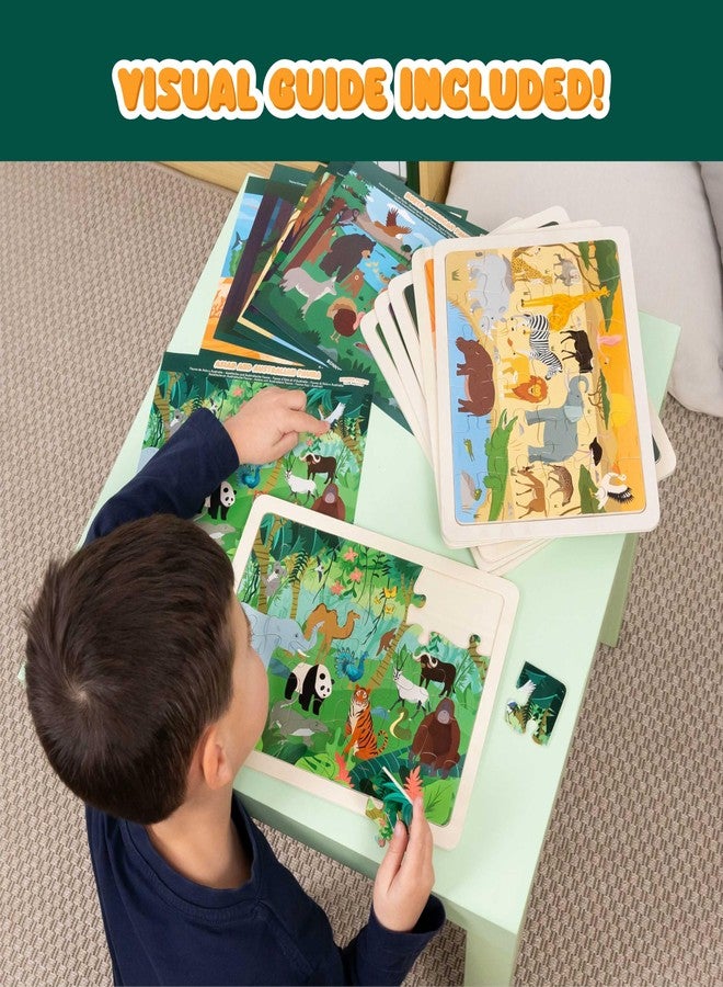 BONNYCO أحجيات خشبية من بونيكو للأطفال من عمر 4-6 سنوات و3-5 سنوات. مجموعة من 6 أحجيات تركيبية، 24 قطعة مع لوحة، حيوانات من أنظمة بيئية متنوعة. ألعاب تعليمية، هدايا تعليمية للأولاد والبنات. - Image 5